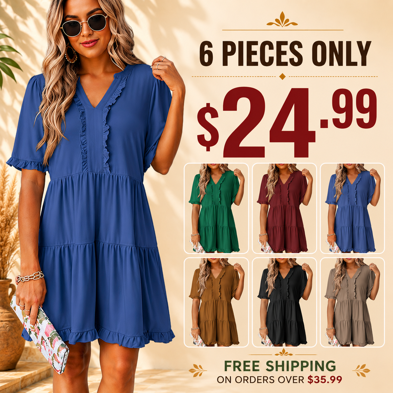 Women’s V-Neck Babydoll Mini Dress | Soft Flowy Summer Essential