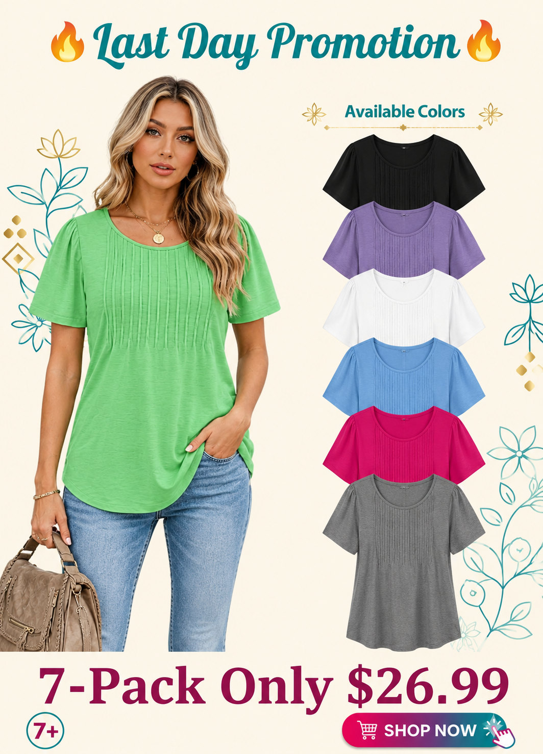 Summer Bestseller🌸 Women’s Short Sleeve Pleated Blouse — Casual Chic & Ultra Flattering 💖