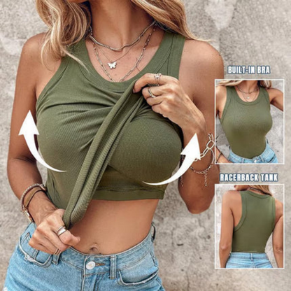 🔥 Summer Best Seller 2026 🌞 Built-In Bra Ribbed Tank Top – Lift, Shape & Support 💖 No Bra Needed!