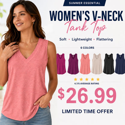 🎁✨Women's Sleeveless V-Neck Tank Top - Loose Fit Slimming Casual Summer T-Shirt