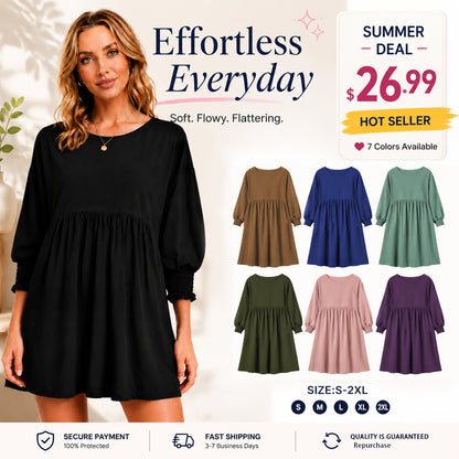 ☀️ Flowy Summer Mini Dress 👗 Casual Loose Fit Swing Sundress For Beach & Daily Wear ✨