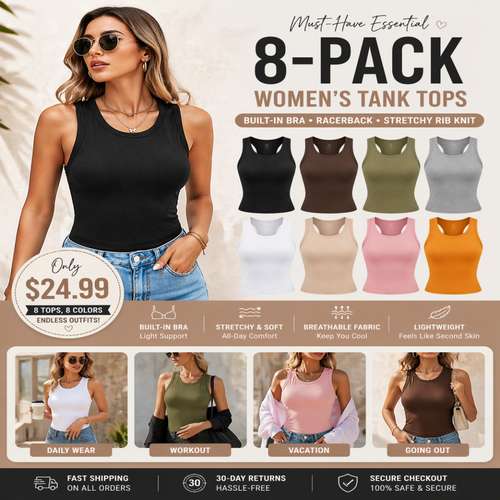 🔥 Summer Best Seller 2026 🌞 Built-In Bra Ribbed Tank Top – Lift, Shape & Support 💖 No Bra Needed!