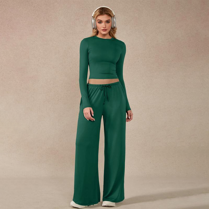 🔥Last day promotion🔥Women's 2-Piece Activewear Set Long-Sleeve Crop Top & Wide-Leg Pants