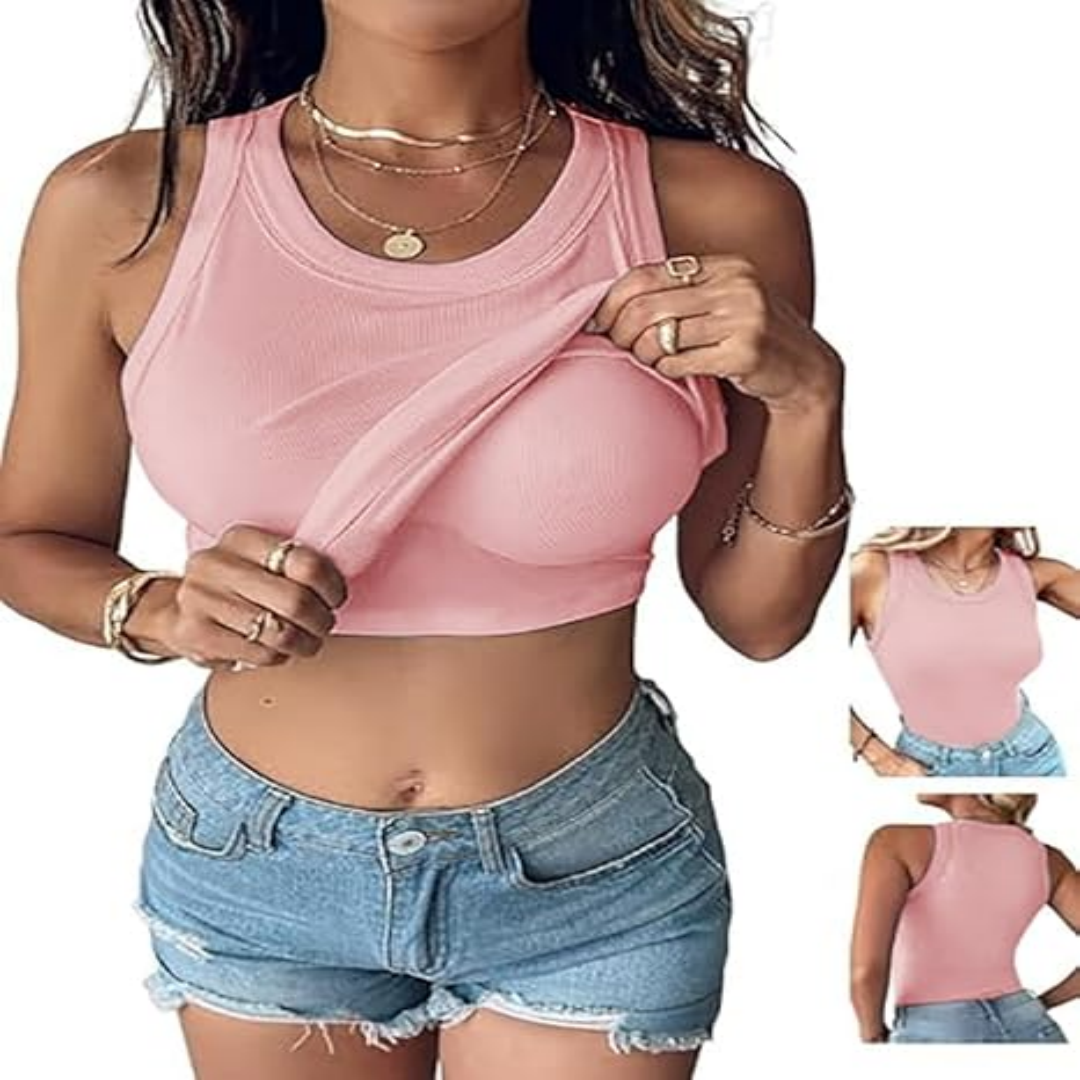 🔥 Summer Best Seller 2026 🌞 Built-In Bra Ribbed Tank Top – Lift, Shape & Support 💖 No Bra Needed!